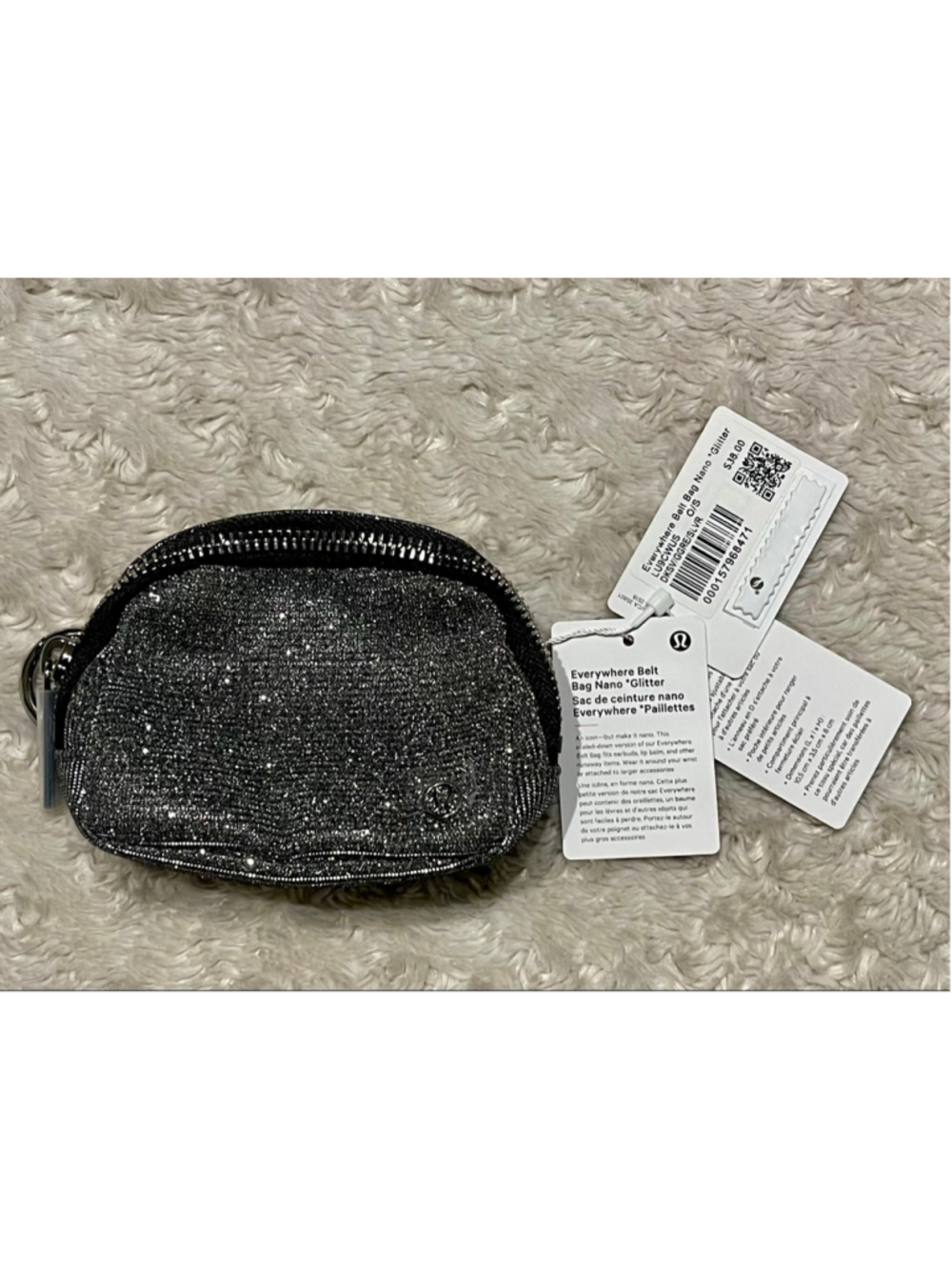 Lululemon Everywhere Belt Bag Nano Glitter, Dark Silver/Graphite Grey/Silver NWT